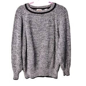 Picket and Post Womens Plus Sweater 20W Gray Black Ramie Cotton Crew‎ Neck